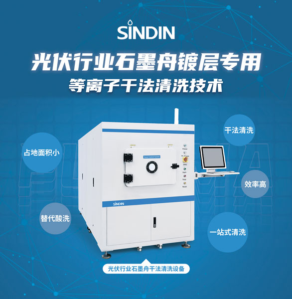 石墨舟干法等離子清洗可用于去除石墨舟表面的氮化硅鍍層，提高硅片的轉(zhuǎn)化效率和生產(chǎn)良率，為光伏行業(yè)帶來了重要的創(chuàng)新和進步。